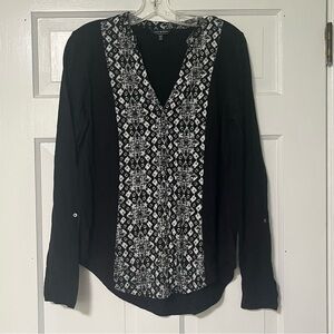 Lucky Brand mosaic print Black and White V-neck long-sleeve Blouse